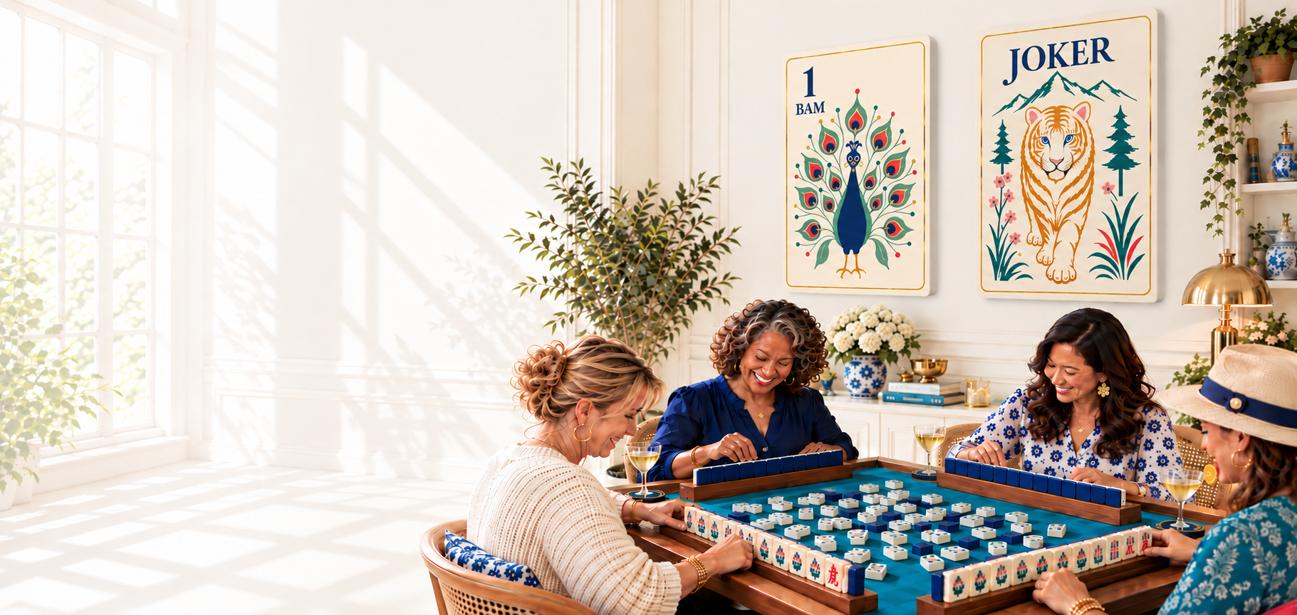 Framed Mahjong tile wall art in an elegant interior